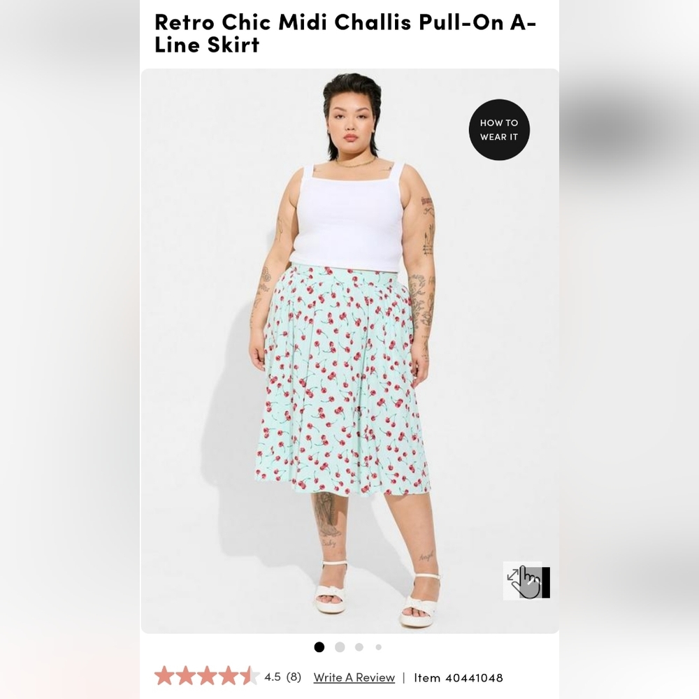 Torrid Size 3 Cherry Print Retro Chic Midi Challis Pull-On A-Line Skirt **NWT**